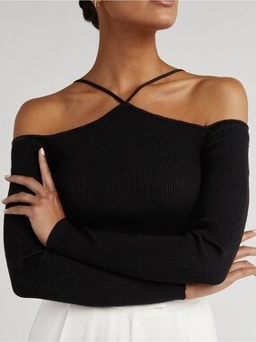 Garage Black Ribbed Strappy Long Sleeve Top